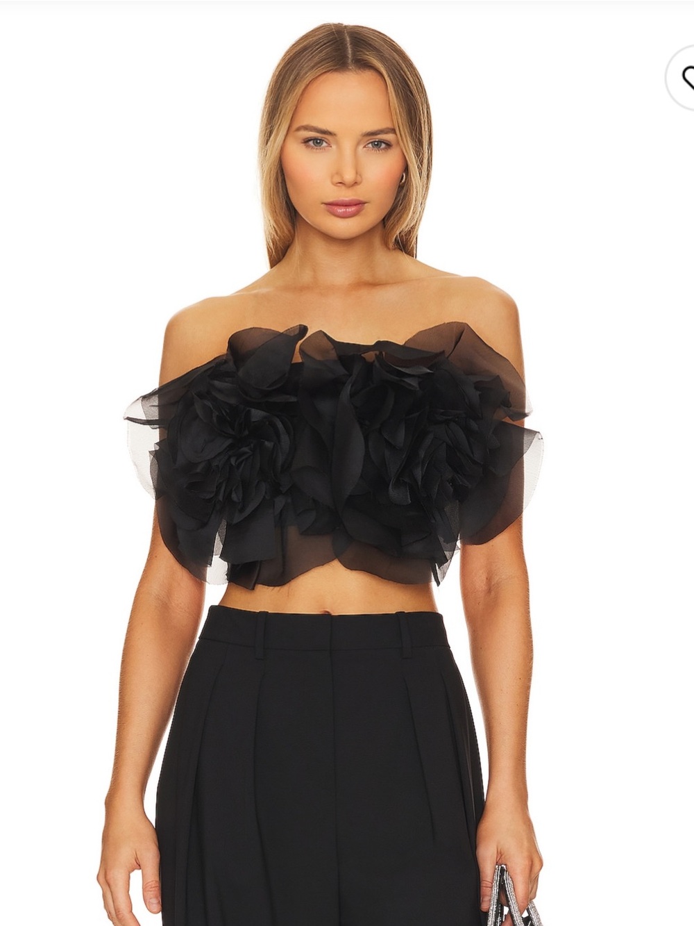 Bardot Black Off-Shoulder Floral Appliqué Crop Top